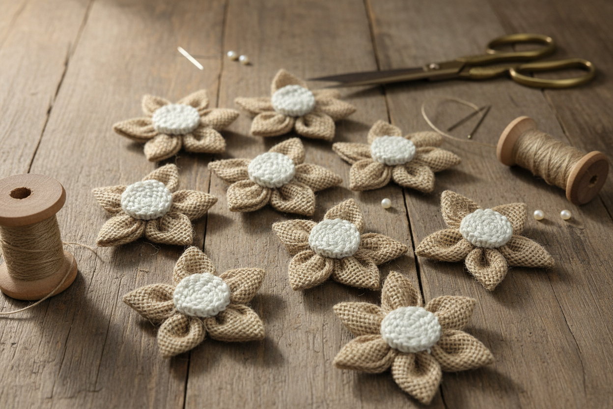 Burlap Flower Patches Banner